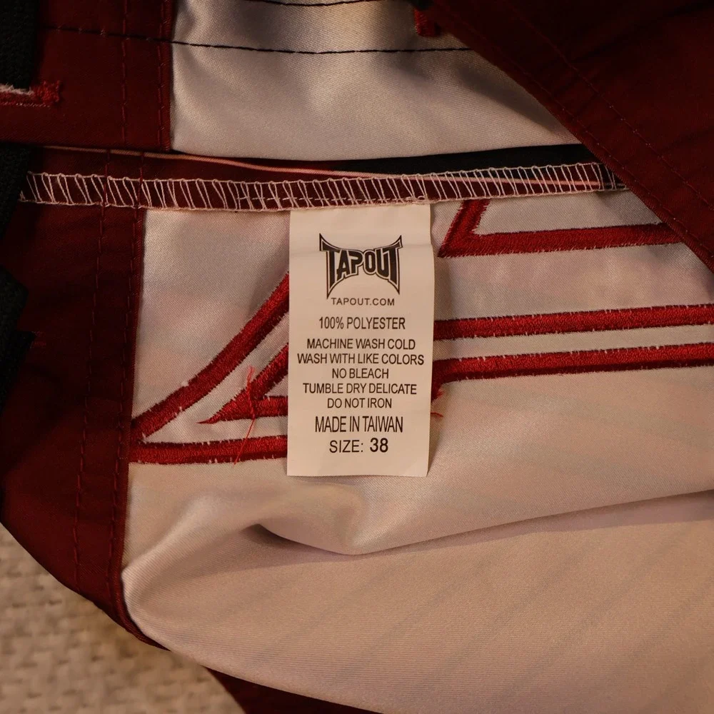 Tapout Mens 38 Board Shorts Red Black Graphic MMA Fight Shorts Sunburst Striped